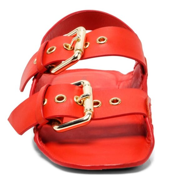 FREE PEOPLE Blossom Buckle Flat SANDALS Size 6.5 Salsa Red Leather NEW $138 - Picture 3 of 12